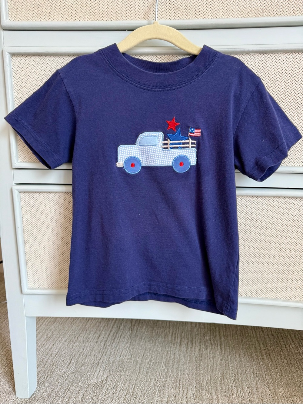 Navy Kids Tee with Appliqué Truck and Flag